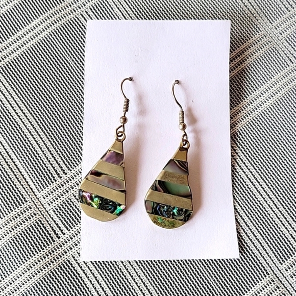 Mexico Silver and Abalone Shell Teardrop Earrings
